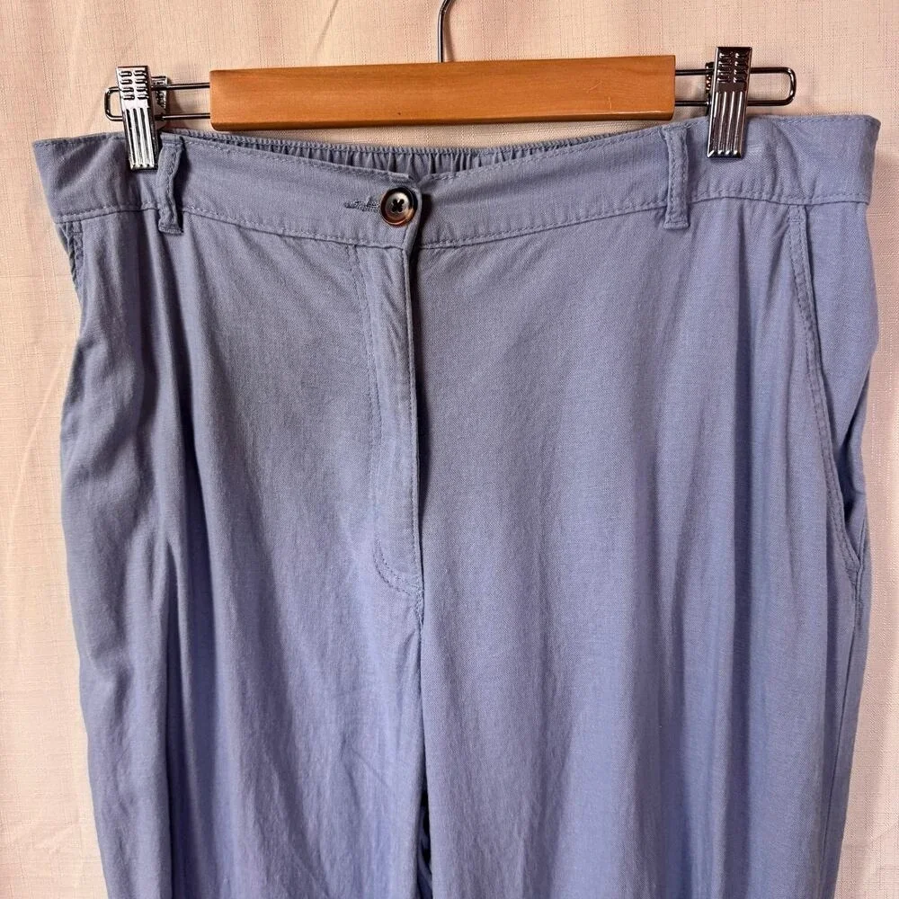 H&M Pants Womens 12 Blue Linen Blend‎ Wide Leg Relaxed Trousers Casual Summer